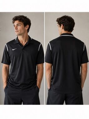 Nike Men's‎ Black dry fit  Polo with White Accents, Golf,  Large